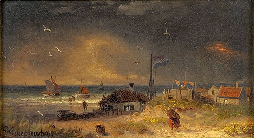 Storm aan de Hollandse kust, 1880, Andreas Achenbach