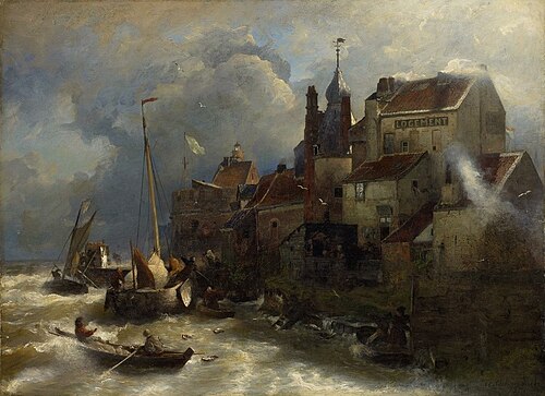 Küstenlandschaft mit Stadtansicht, 1875, Andreas Achenbach