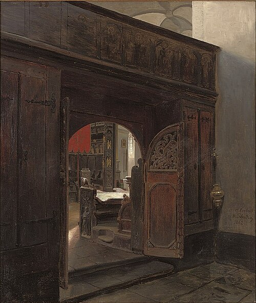 A church interior, 1862, Andreas Achenbach