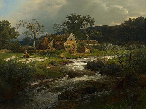 Landschaft mit Bauernhaus und Wildbach, , Andreas Achenbach