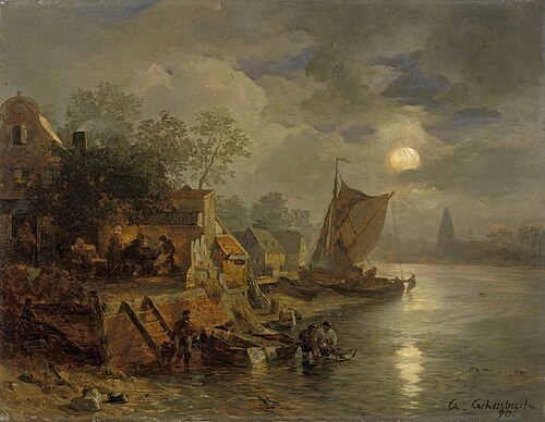 Nächtliche Küstenlandschaft mit Fischern, 1890, Andreas Achenbach