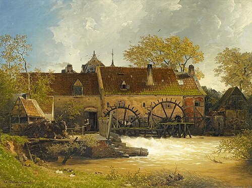 Wassermühle am Fluss, 1878, Andreas Achenbach
