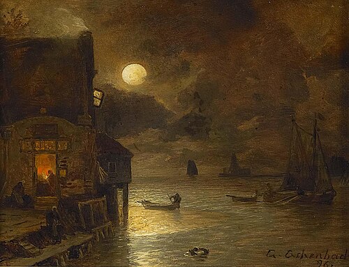 Vollmondnacht am Kai, 1896, Andreas Achenbach