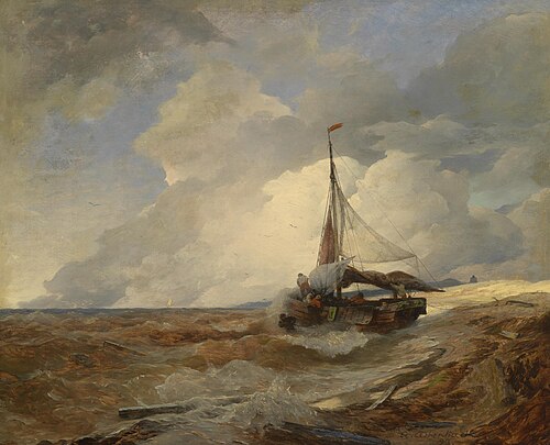 Fischerboot in Seenot, 1893, Andreas Achenbach