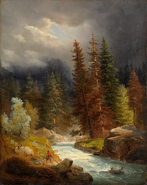 Wanderer an einem Wildbach., 1841, Andreas Achenbach
