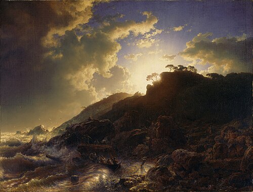 Sunset after a Storm on the Coast of Sicily, 1853, Andreas Achenbach
