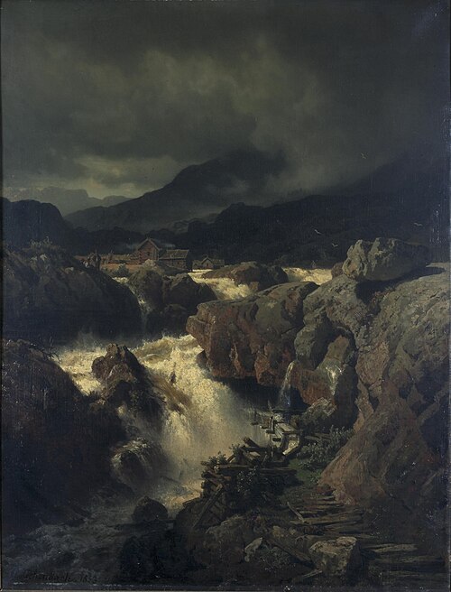 Rotslandschap met waterval in Noorwegen, 1853, Andreas Achenbach