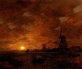 Hollands polderlandschap met windmolen, 1860, Andreas Achenbach