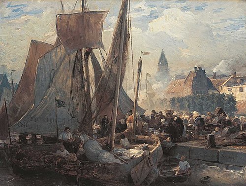 The Fish Market in Ostend, 1876, Andreas Achenbach
