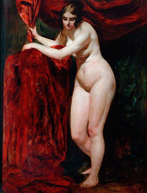 Nude Woman, Holding Red Drapery, 1830, William Etty
