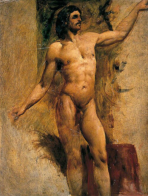 Bearded Male Nude with Left Arm Raised, , William Etty