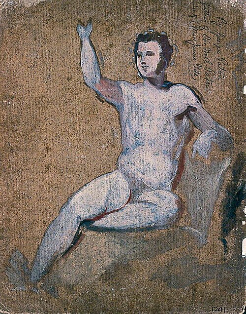 Male Nude with Right Arm Raised (verso), , William Etty