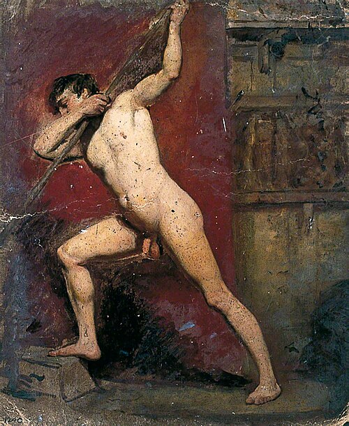 Male Nude with Staff (recto), , William Etty
