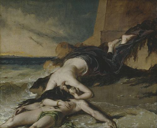 Hero, Having Thrown herself from the Tower at the Sight of Leander Drowned, Dies on his Body, 1829, William Etty