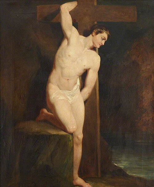 Academic Study of a Male Nude in the same Pose as a Figure in Michelangelo’s ‘Last Judgement’ in the, , William Etty
