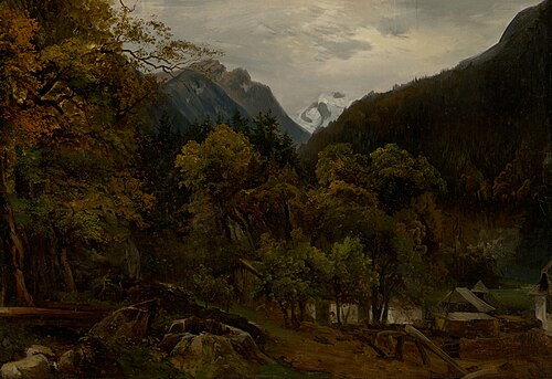 Mountain Landscape with Wooden Huts, 1860, Sándor Brodszky