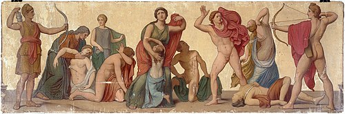Massacre des Niobides, composition provenant de l'atrium de la maison pompéienne du prince Napoléon, 1860, Sébastien-Melchior Cornu