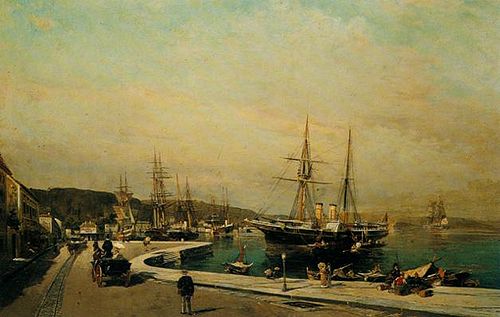 The port of Volos, 1875, Constantinos Volanakis