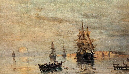 Sailing ships at dawn, , Konstantinos Volanakis