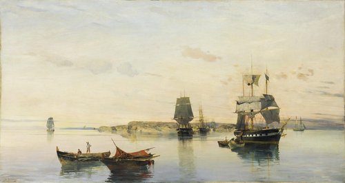 Anchored boats, 1895, Constantinos Volanakis