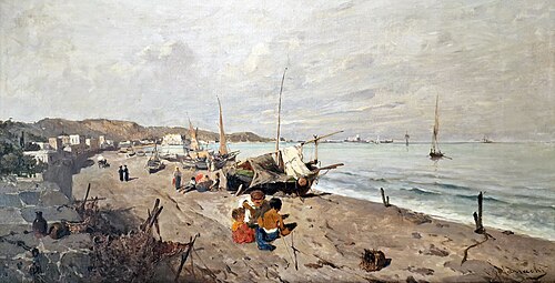Bateaux et enfants sur la plage, 1872, Constantinos Volanakis