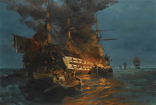 The burning of a Turkish frigate, , Konstantinos Volanakis
