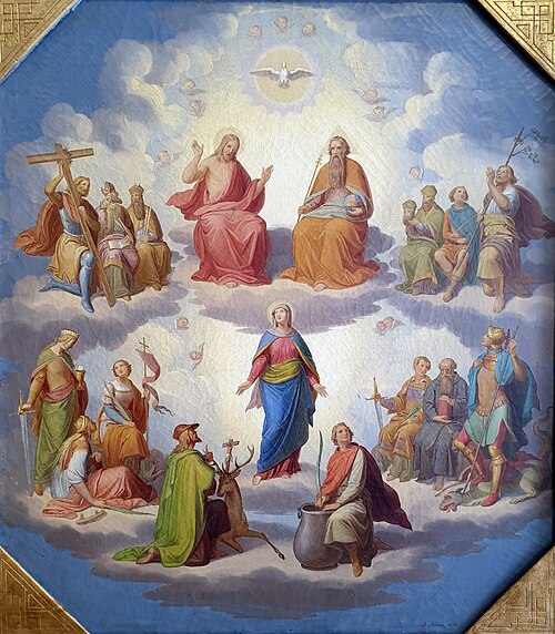 The Holy Trinity and Mary surrounded by the 14 Holy Helpers, 1850, Augustin Palme