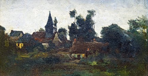 Paysage avec église, , Augustin Théodule Ribot