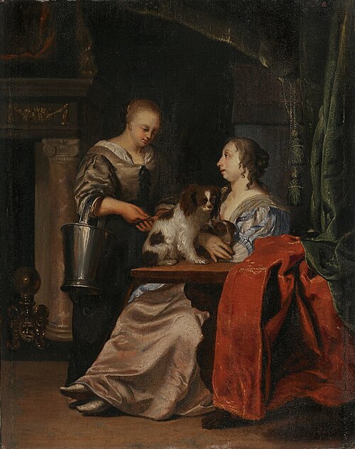 Interior with Two Ladies and Two Dogs, 1674, Pieter van der Werff