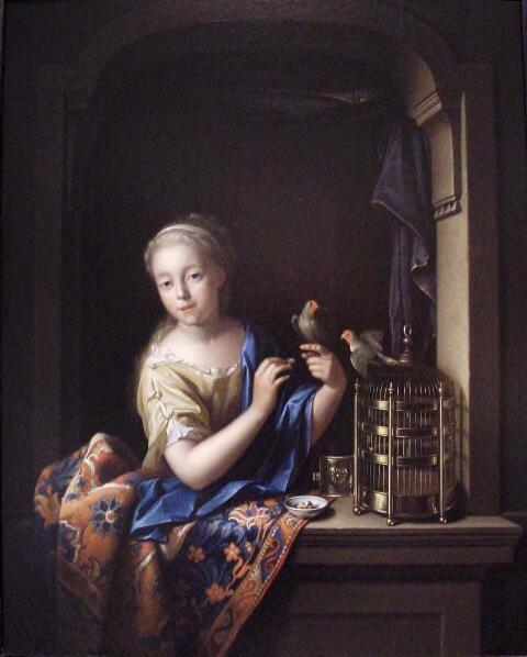 Girl with a Birdcage in a Window, 1710, Pieter van der Werff