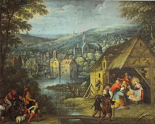 Landschap met de aanbidding der herders, 1629, Marten Ryckaert