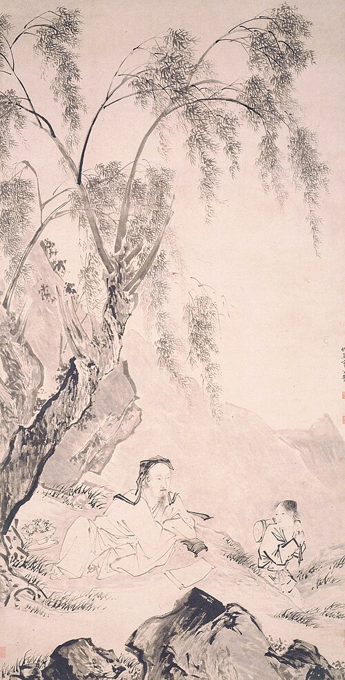 明  仇英  柳下眠琴图轴, , Qiu Ying