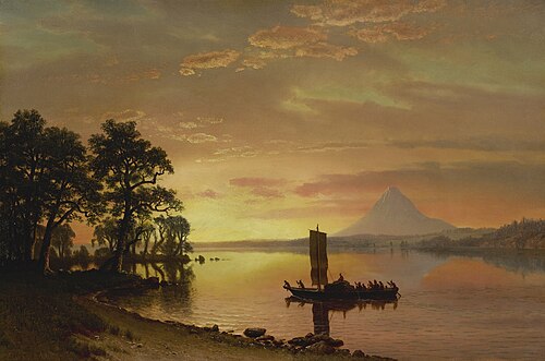 Indians Crossing the Columbia River [with Mount Hood in the Distance], 1867, Albert Bierstadt