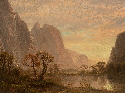 Sentinel Falls and Cathedral Peaks in the Yosemite Valley, 1864, Albert Bierstadt