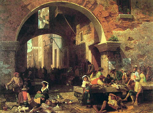 Marché au poisson romain. Arc d'Octave, 1858, Albert Bierstadt