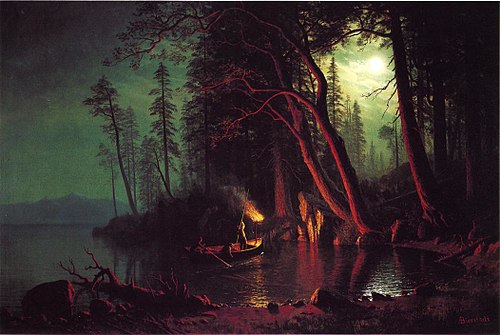 Lake Tahoe, Spearing Fish by Torchlight, 1875, Albert Bierstadt