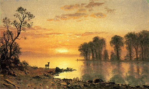 Sunset, Deer and River, 1868, Albert Bierstadt