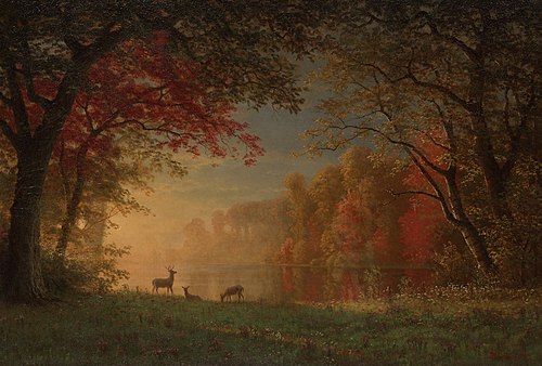 Indian Sunset: Deer by a Lake, 1880, Albert Bierstadt