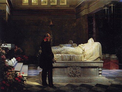 König Wilhelm am Sakrophag seiner Mutter, der Königin Luise, im Mausoleum zu Charlottenburg), 1881, Anton von Werner