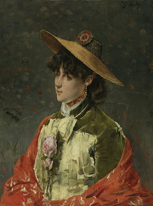 Femme au chapeau de paille, , Alfred Stevens