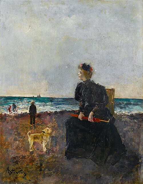 Femme assise sur la plage., 1906, Alfred Stevens