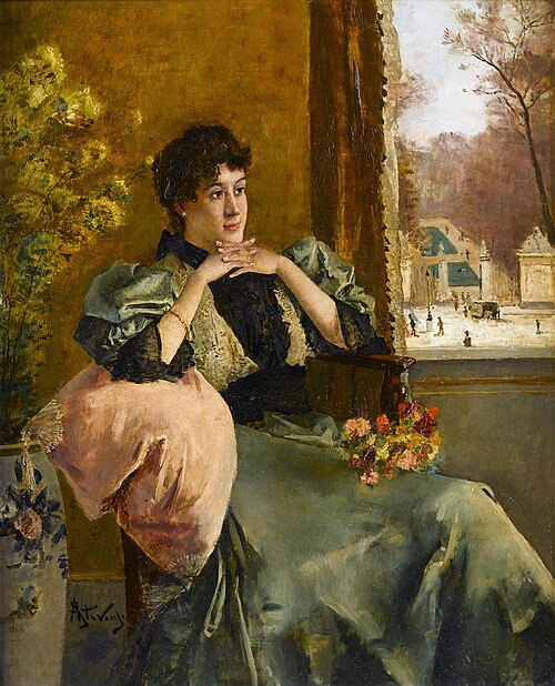Femme pensive près d'une fenêtre., 1906, Alfred Stevens