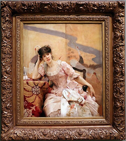 Junge Frau mit einem japanischen Paravent, 1880, Alfred Stevens