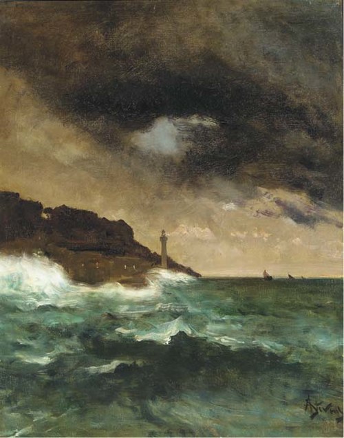 Lighthouse at dusk, , Alfred Stevens