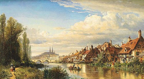 Blick über die Donau auf Regensburg, 1876, Charles Euphrasie Kuwasseg