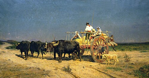 Cart with Maremma buffaloes, 1877, Aurelio Tiratelli
