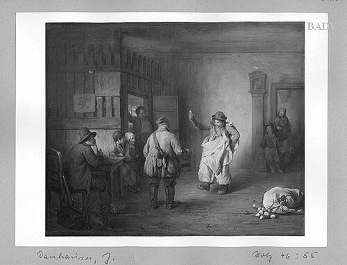 Interior with hand-organist + dancer, 1844, Josef Danhauser