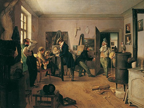 Atelier with painting students, 1828, Josef Danhauser
