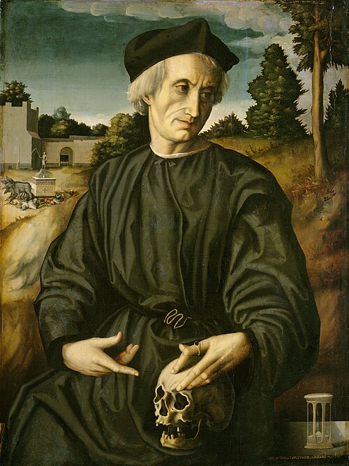 Bildnis eines alten Mannes mit Totenschädel, 1525, Francesco Ubertini dit Le Bacc