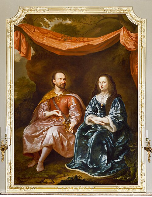 Portrait of Arent van Wassenaer (1528-ca.1600), heer van Duivenvoirde and his wife Theodora van Sche, 1705, Theodorus Netscher